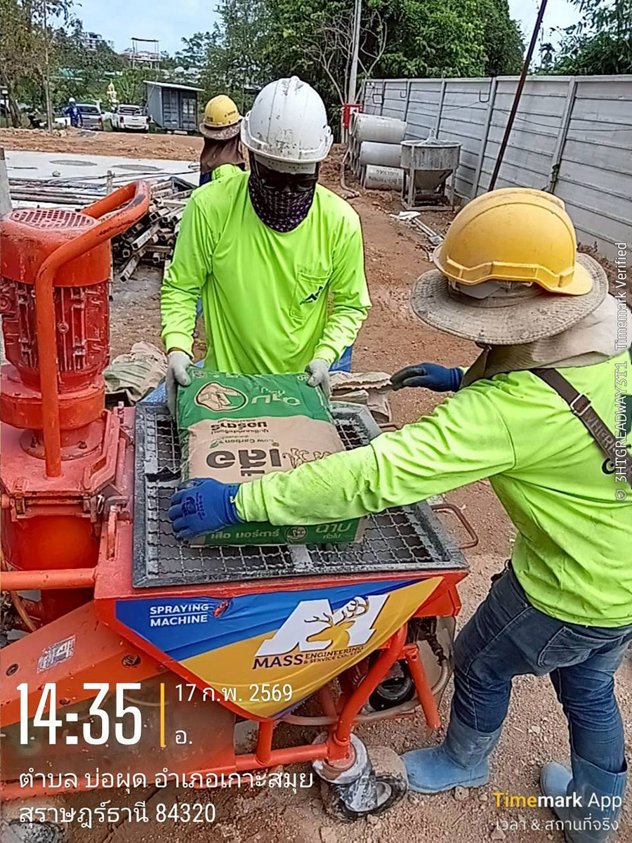โรงงานใหญ่เช่าใช้เครื่องพ่นปูน ไซต์งานเกาะสมุย