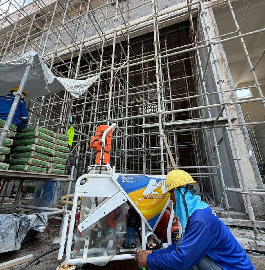 ไซต์งาน จังหวัดจันทบุรี เช่าเครื่องพ่นปูน